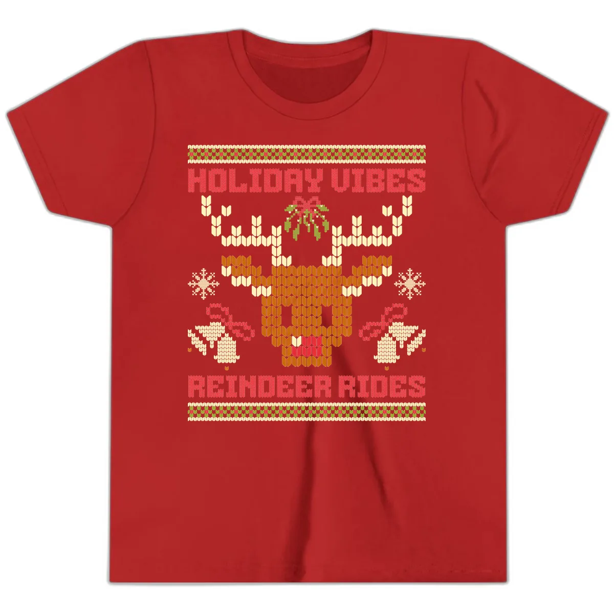 Holiday Vibes Reindeer Rides Youth T-Shirt in Red