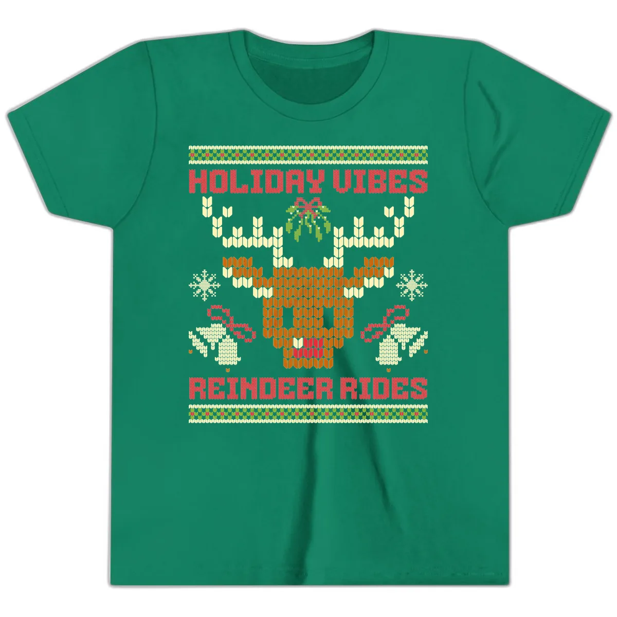 Holiday Vibes Reindeer Rides Youth T-Shirt in Kelly