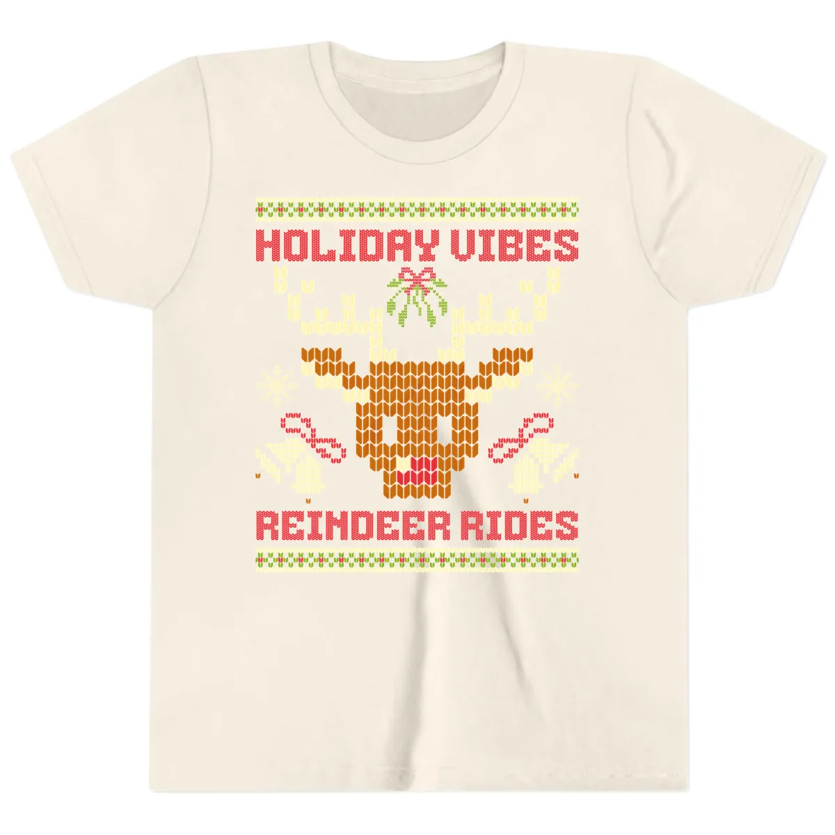 Holiday Vibes Reindeer Rides Youth T-Shirt in Natural