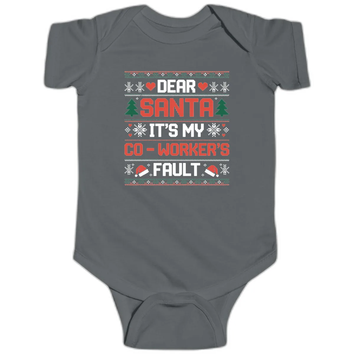 Dear Santa It's My Co-Worker's Fault Baby Onesie in Charcoal