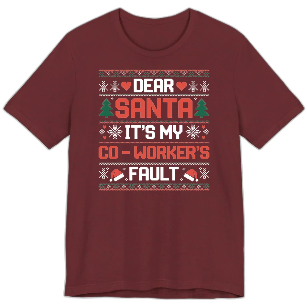 Dear Santa It's My Co-Worker's Fault Premium T-Shirt in Heather Cardinal