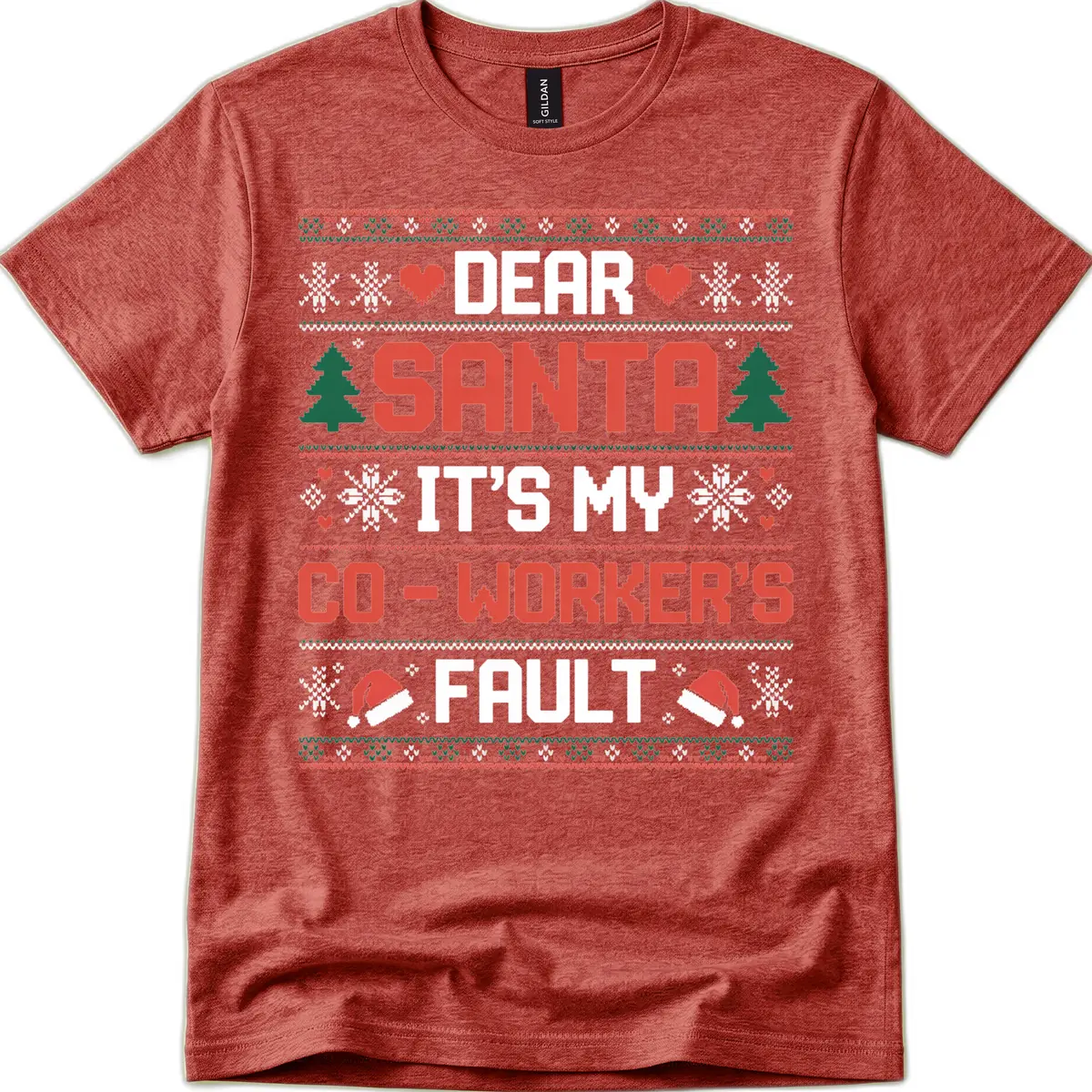 Dear Santa It's My Co-Worker's Fault T-Shirt in Heather Cardinal