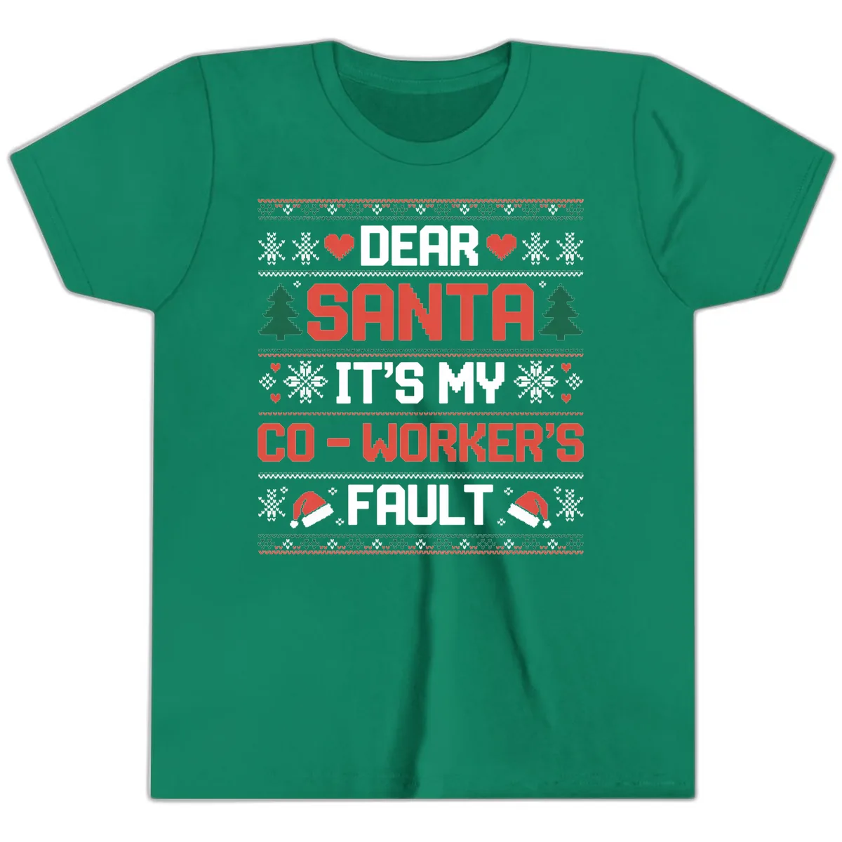 Dear Santa It's My Co-Worker's Fault Youth T-Shirt in Kelly