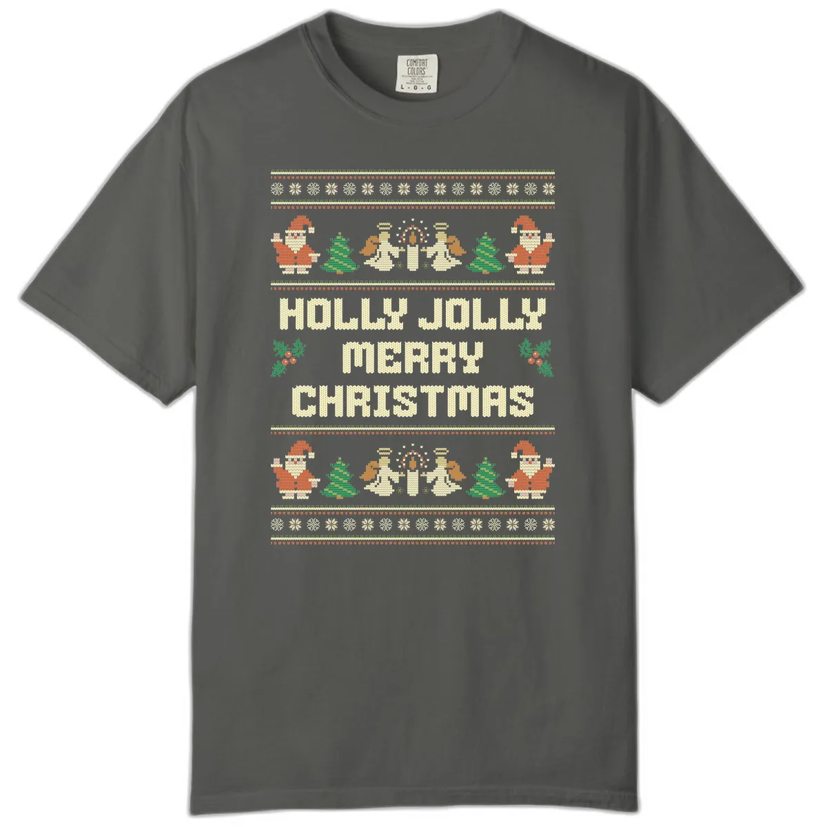 Holly Jolly Ugly Christmas Sweater Comfort Color in Pepper