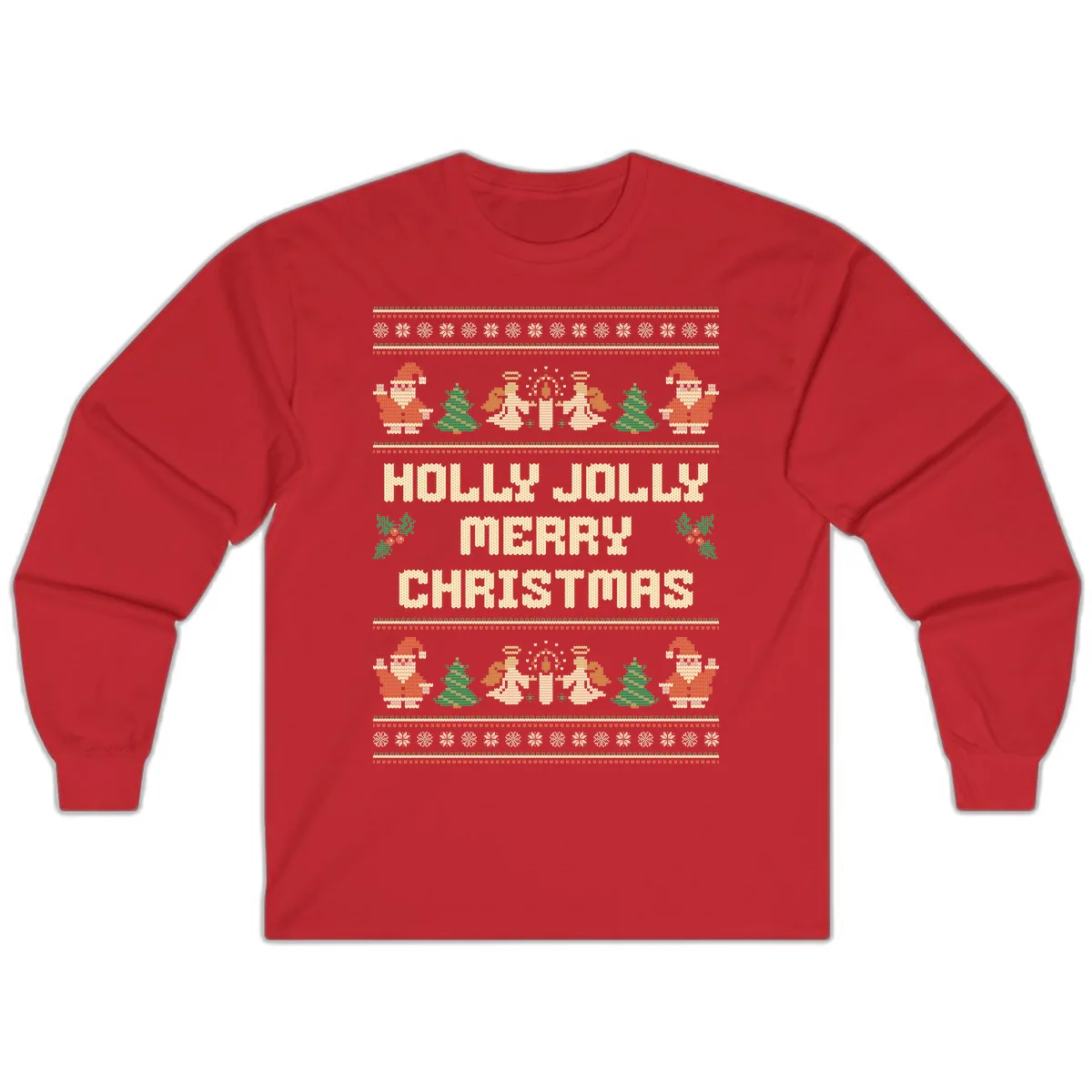 Holly Jolly Ugly Christmas Sweater Long Sleeve in Red