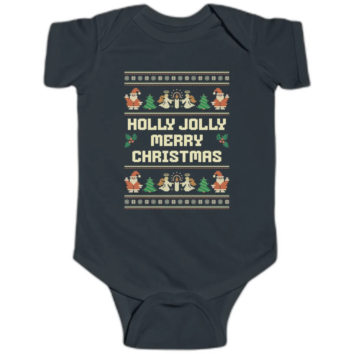 Holly Jolly Ugly Christmas Sweater Baby Onesie in Black
