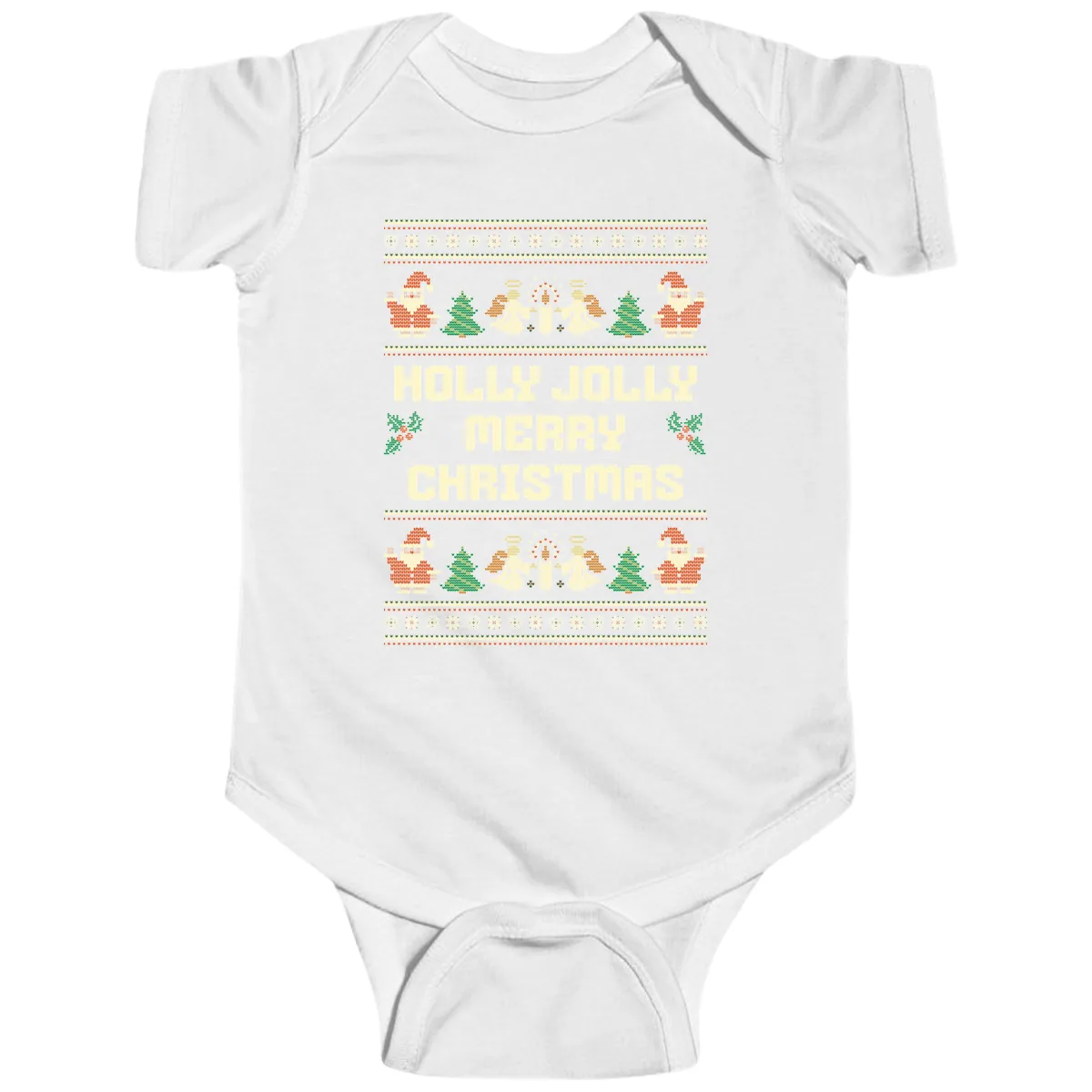 Holly Jolly Ugly Christmas Sweater Baby Onesie in White