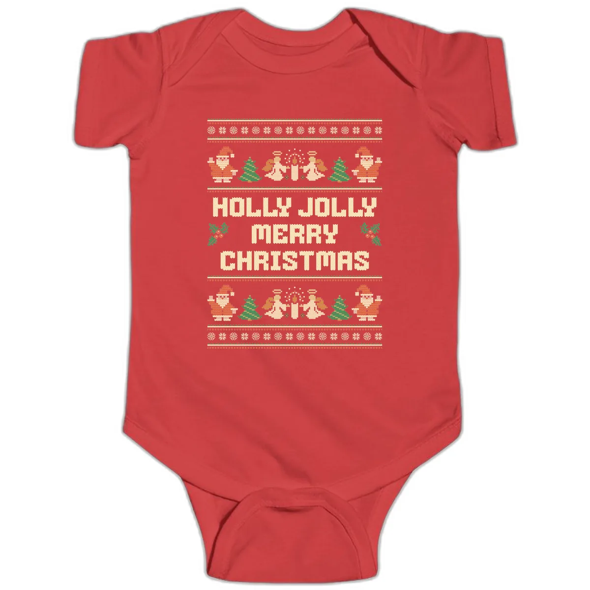 Holly Jolly Ugly Christmas Sweater Baby Onesie in Red
