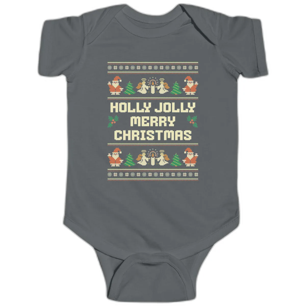Holly Jolly Ugly Christmas Sweater Baby Onesie in Charcoal
