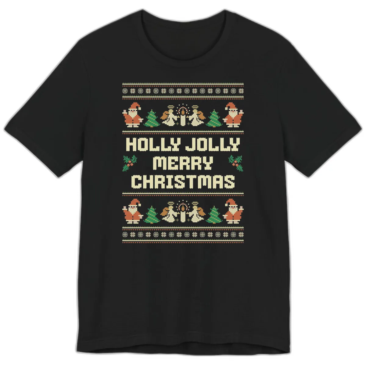 Holly Jolly Ugly Christmas Sweater Premium T-Shirt in Black
