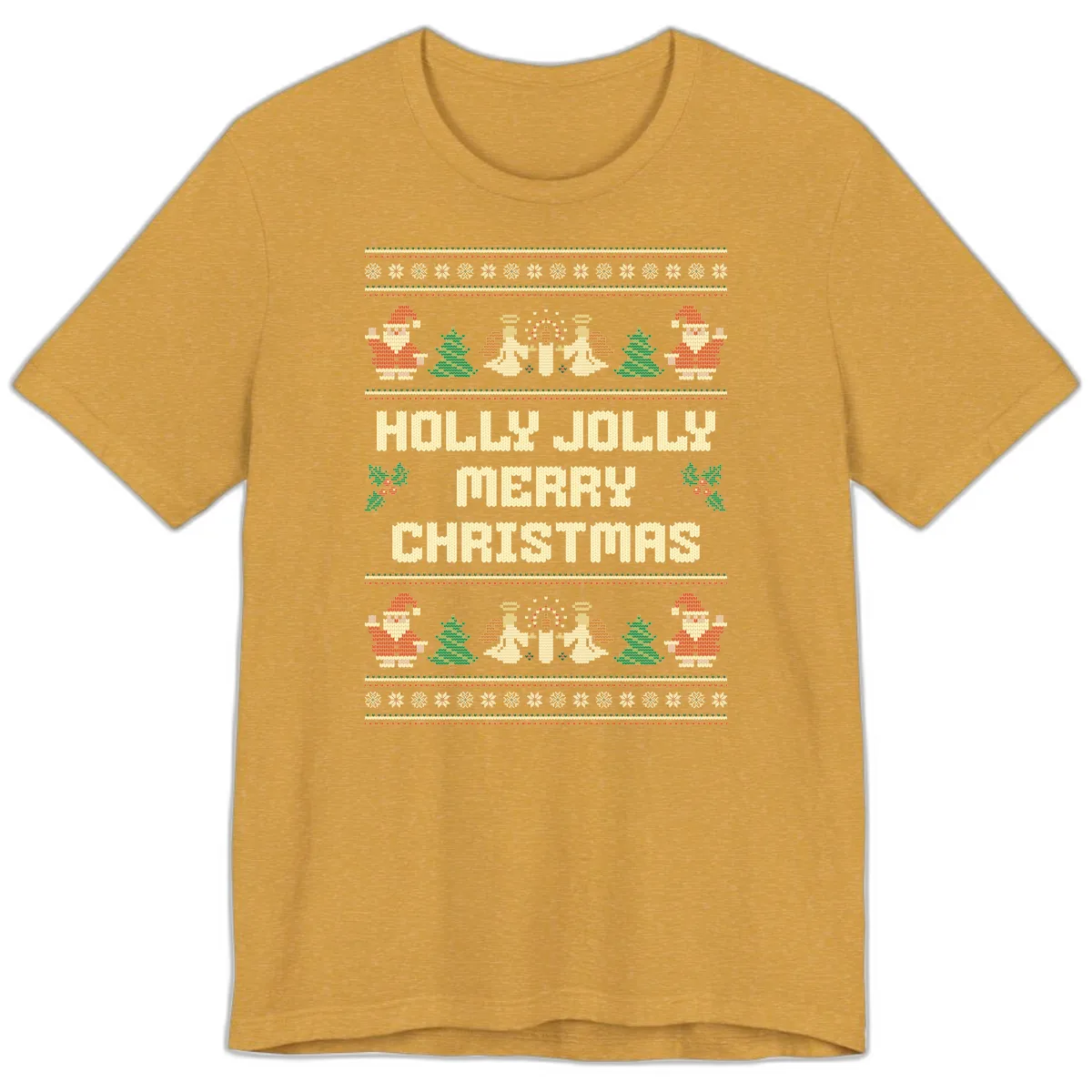Holly Jolly Ugly Christmas Sweater Premium T-Shirt in Heather Mustard