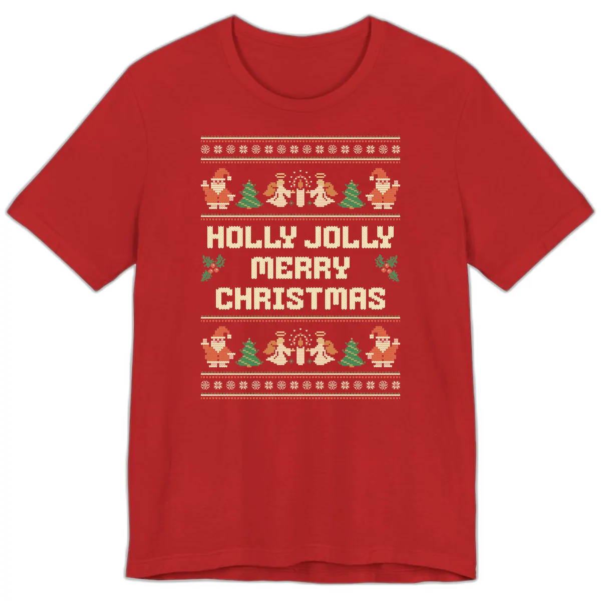 Holly Jolly Ugly Christmas Sweater Premium T-Shirt in Red