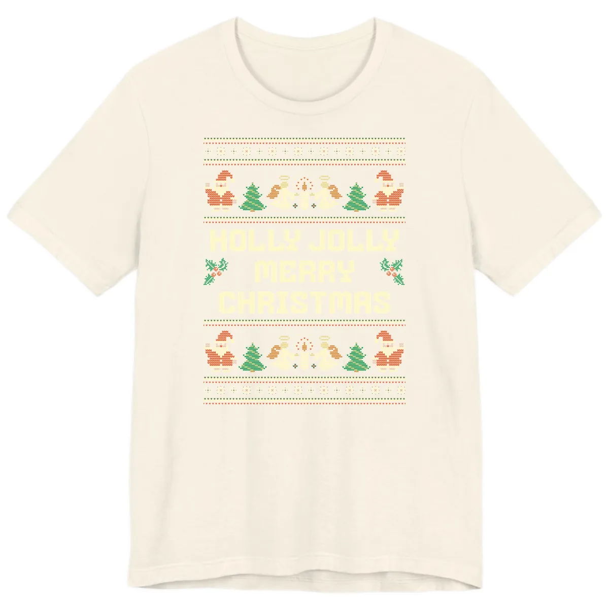 Holly Jolly Ugly Christmas Sweater Premium T-Shirt in Natural