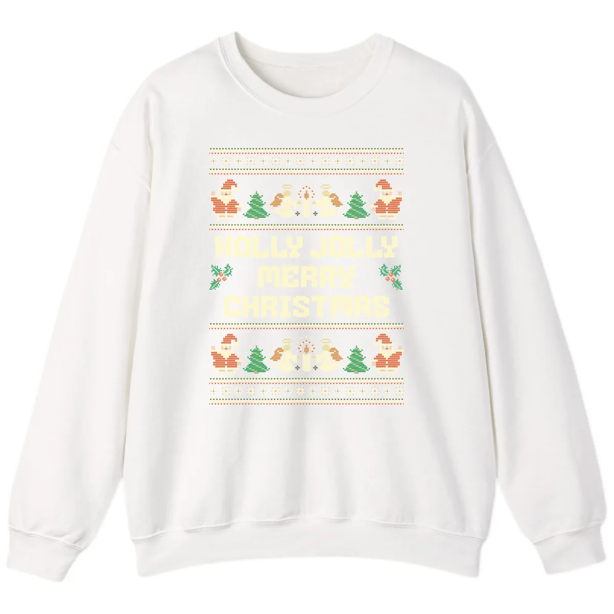 Holly Jolly Ugly Christmas Sweater Sweatshirt in White
