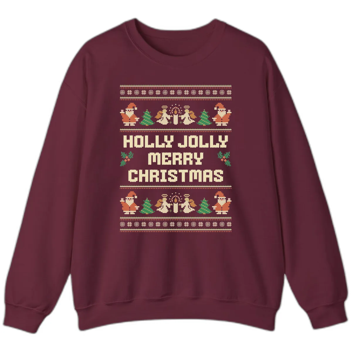 Holly Jolly Ugly Christmas Sweater Sweatshirt in Maroon