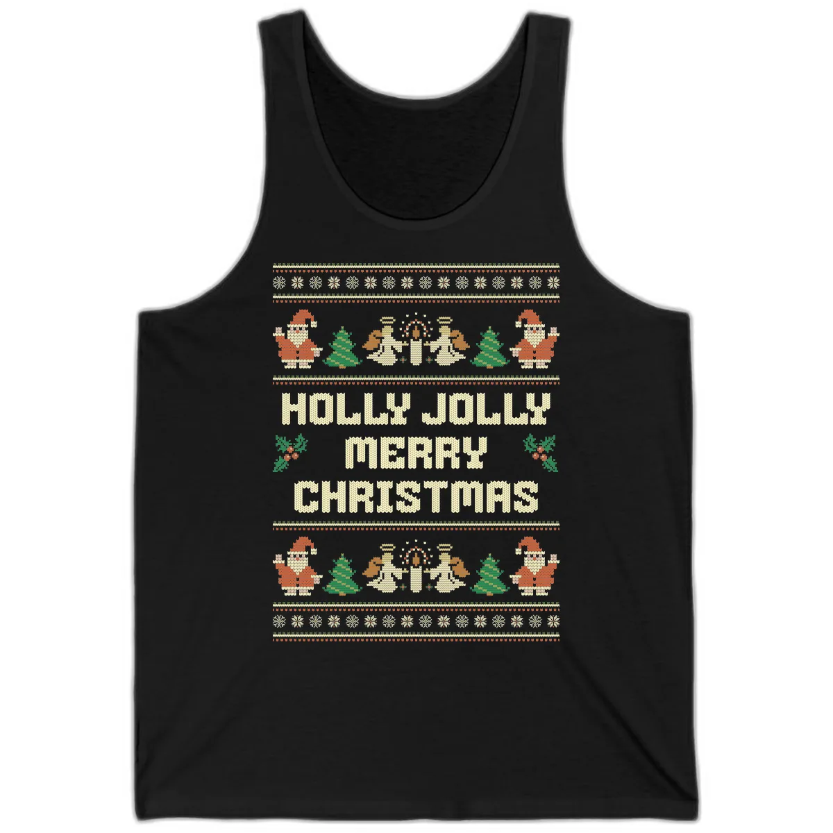 Holly Jolly Ugly Christmas Sweater Tank in Black