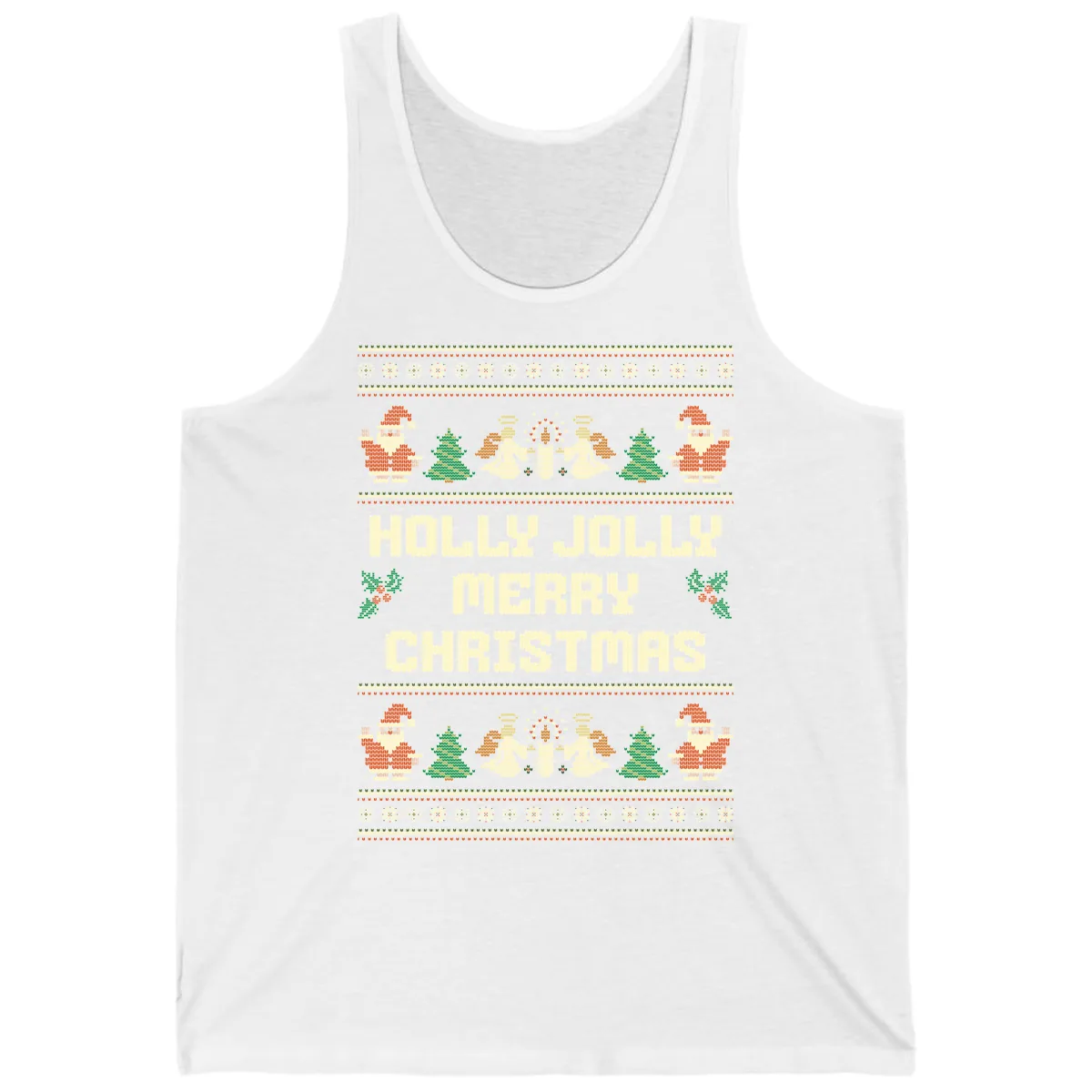 Holly Jolly Ugly Christmas Sweater Tank in White