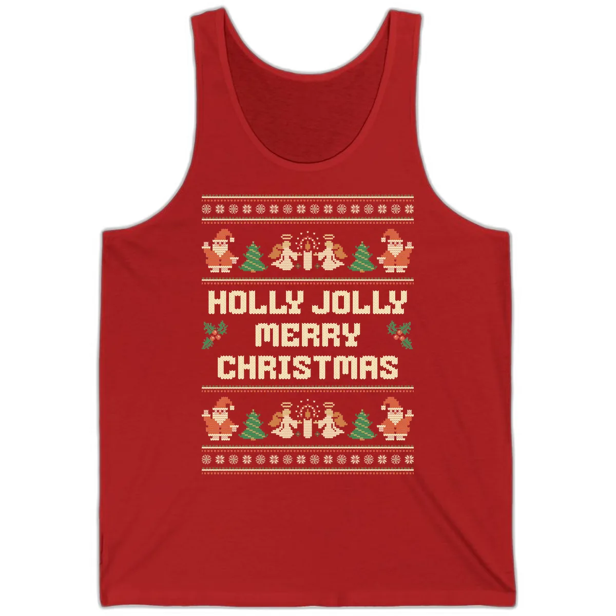 Holly Jolly Ugly Christmas Sweater Tank in Red