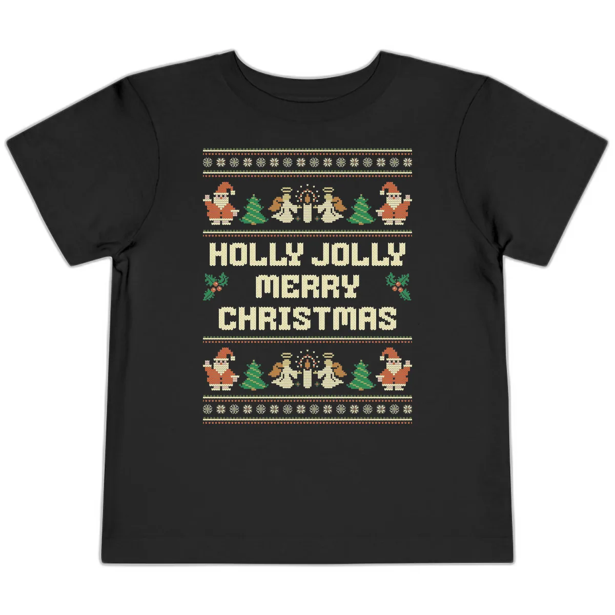 Holly Jolly Ugly Christmas Sweater Toddler T-Shirt in Black