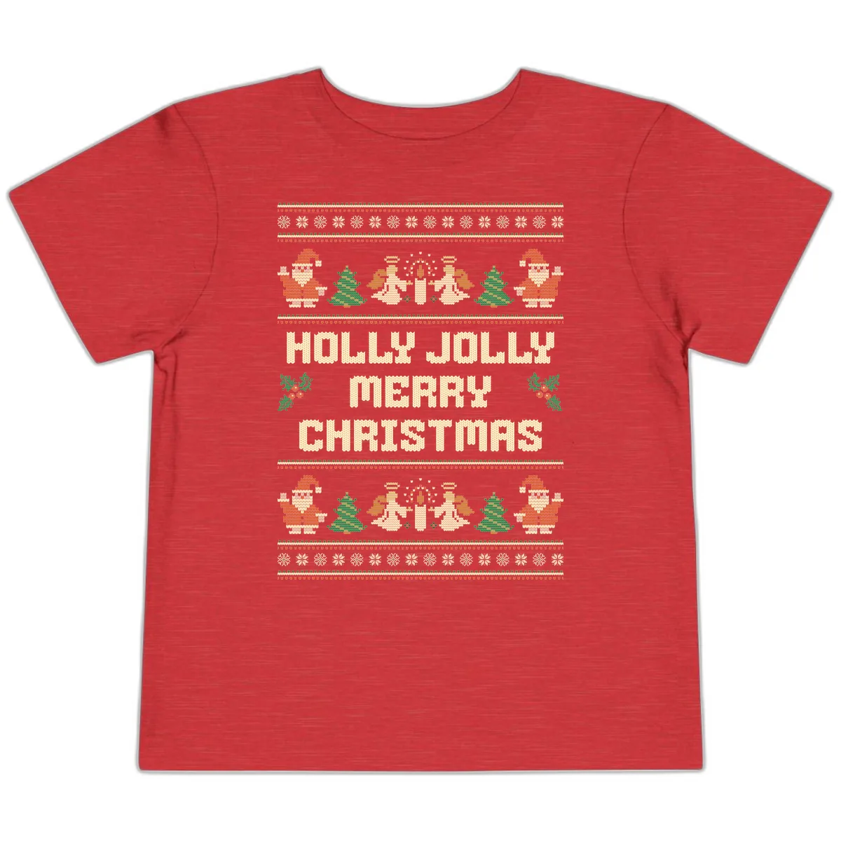 Holly Jolly Ugly Christmas Sweater Toddler T-Shirt in Heather Red