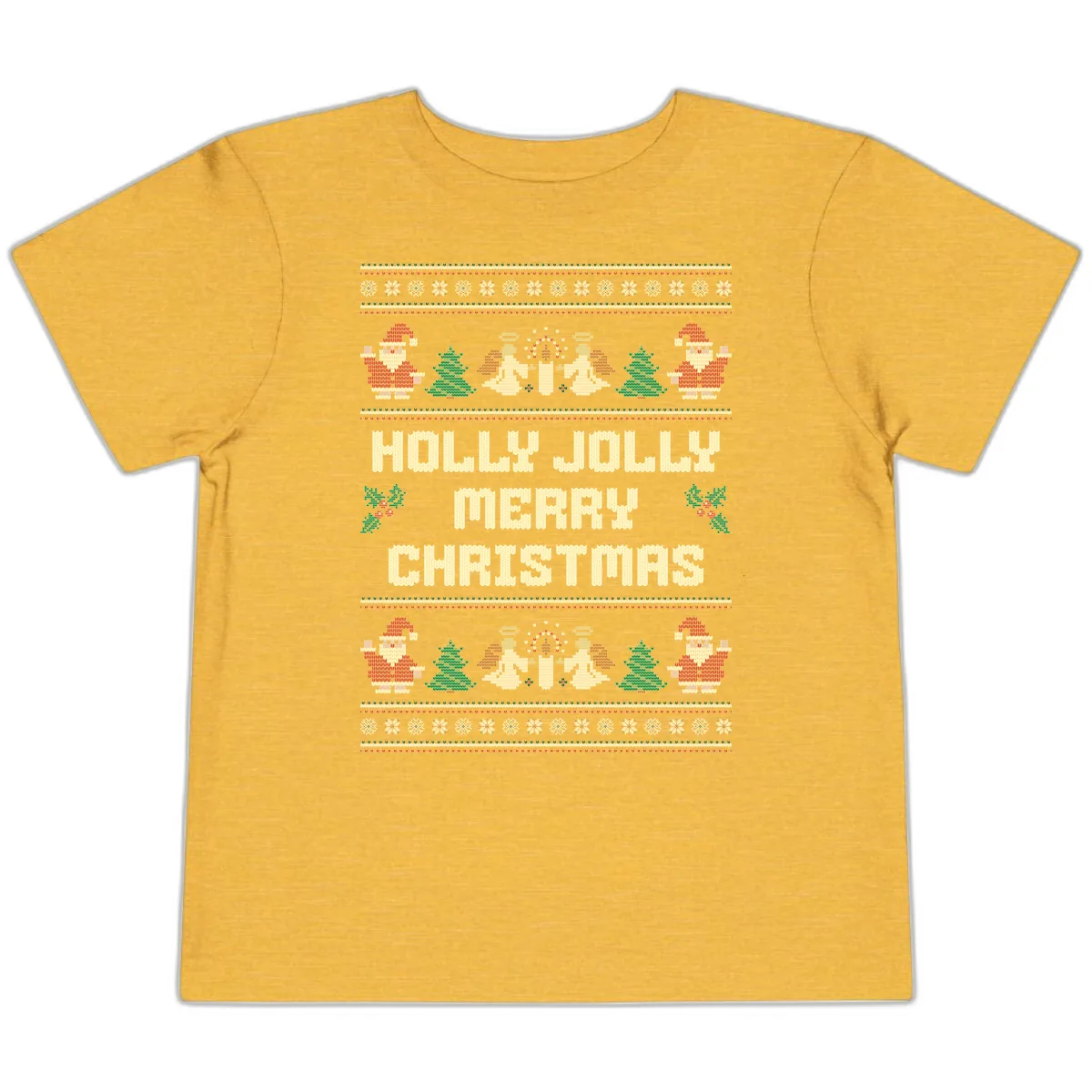 Holly Jolly Ugly Christmas Sweater Toddler T-Shirt in Heather Yellow Gold