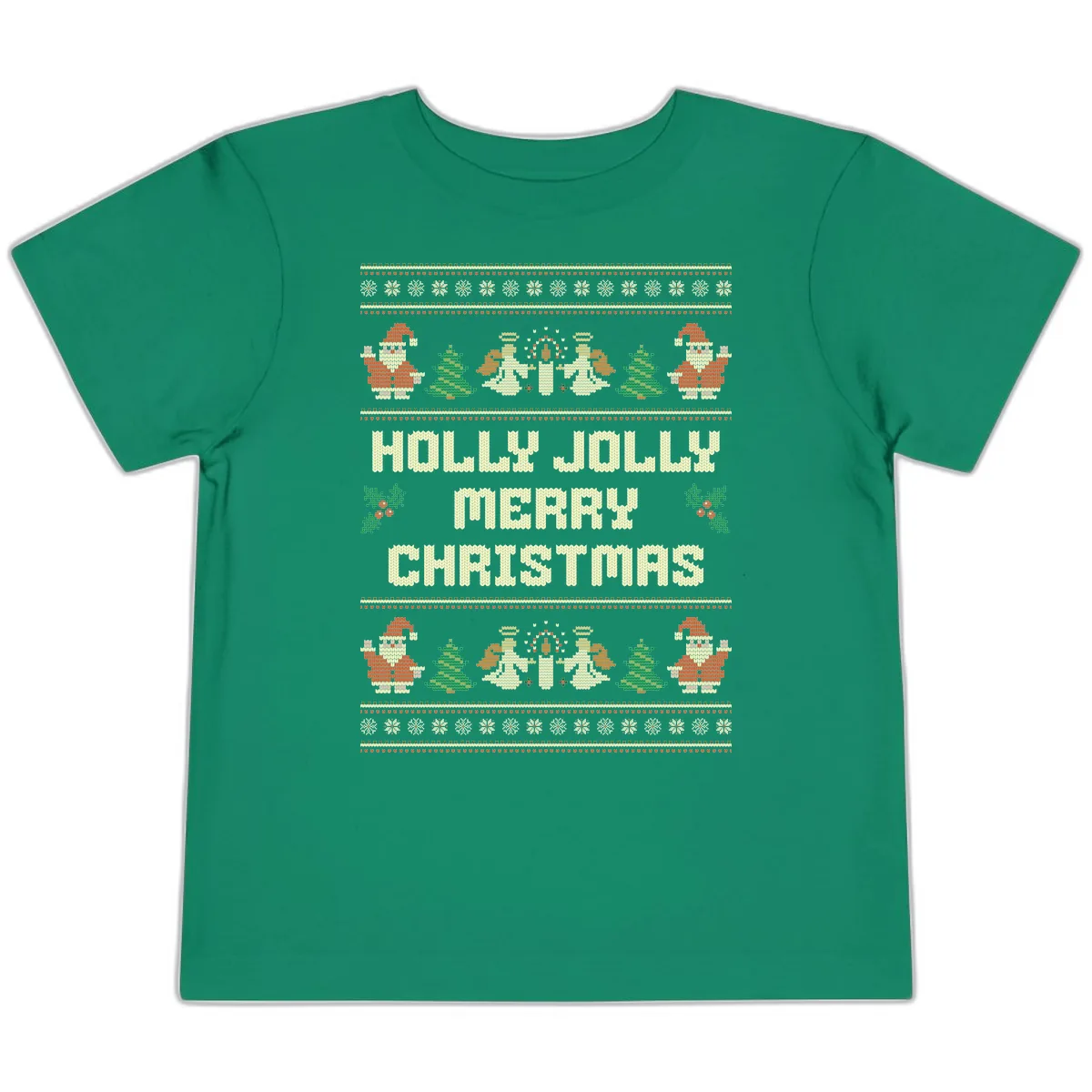 Holly Jolly Ugly Christmas Sweater Toddler T-Shirt in Kelly