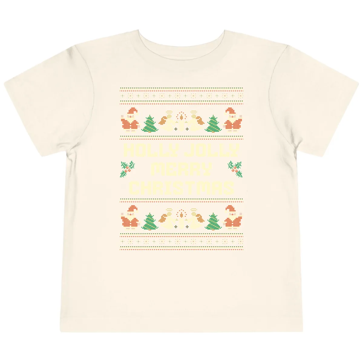 Holly Jolly Ugly Christmas Sweater Toddler T-Shirt in Natural
