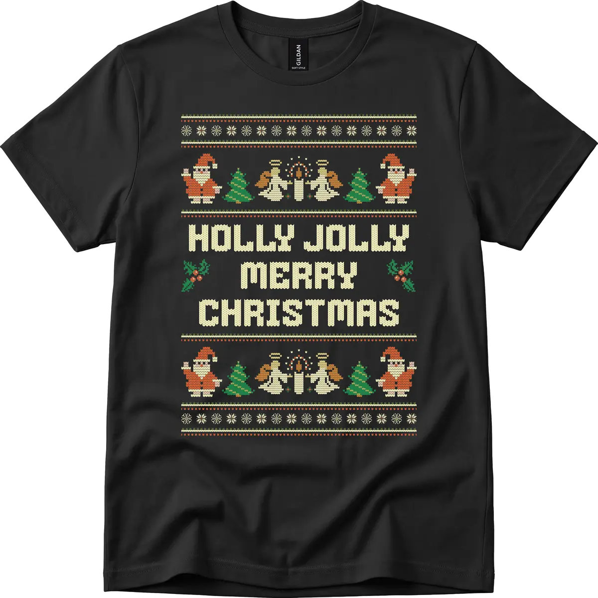 Holly Jolly Ugly Christmas Sweater T-Shirt in Black