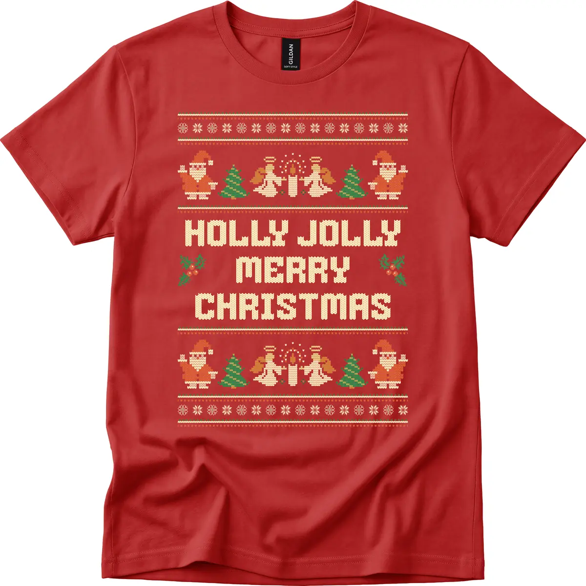 Holly Jolly Ugly Christmas Sweater T-Shirt in Red