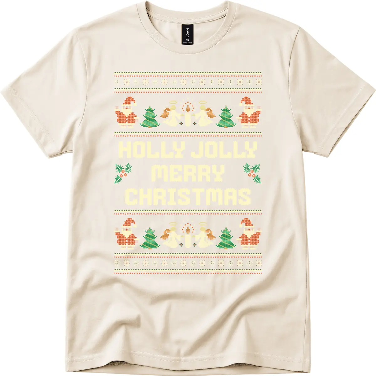 Holly Jolly Ugly Christmas Sweater T-Shirt in Natural