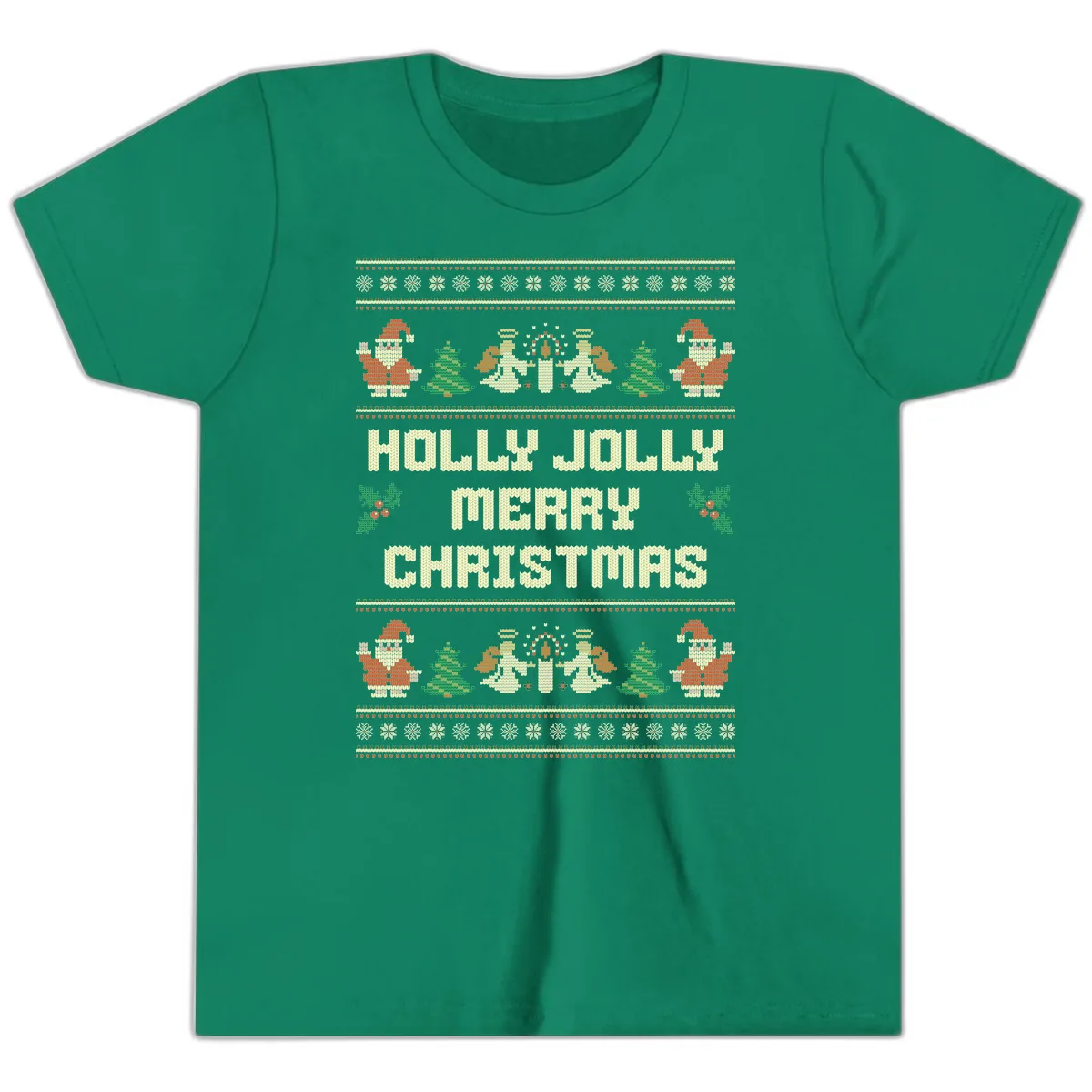 Holly Jolly Ugly Christmas Sweater Youth T-Shirt in Kelly