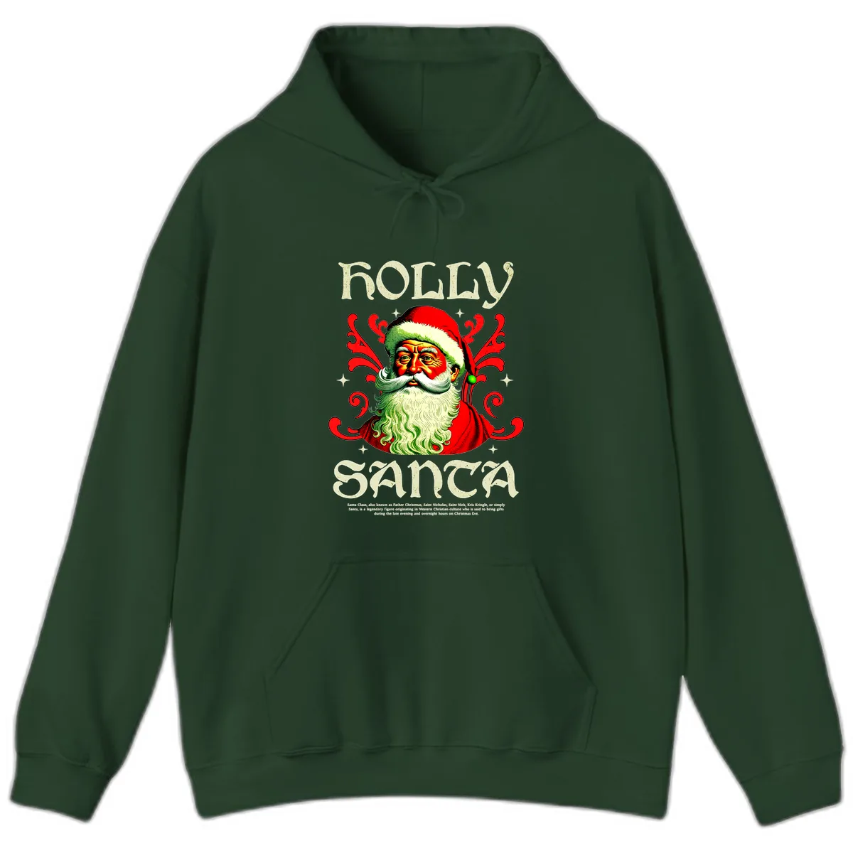 Holly Jolly Santa Claus Hoodie in Forest Green