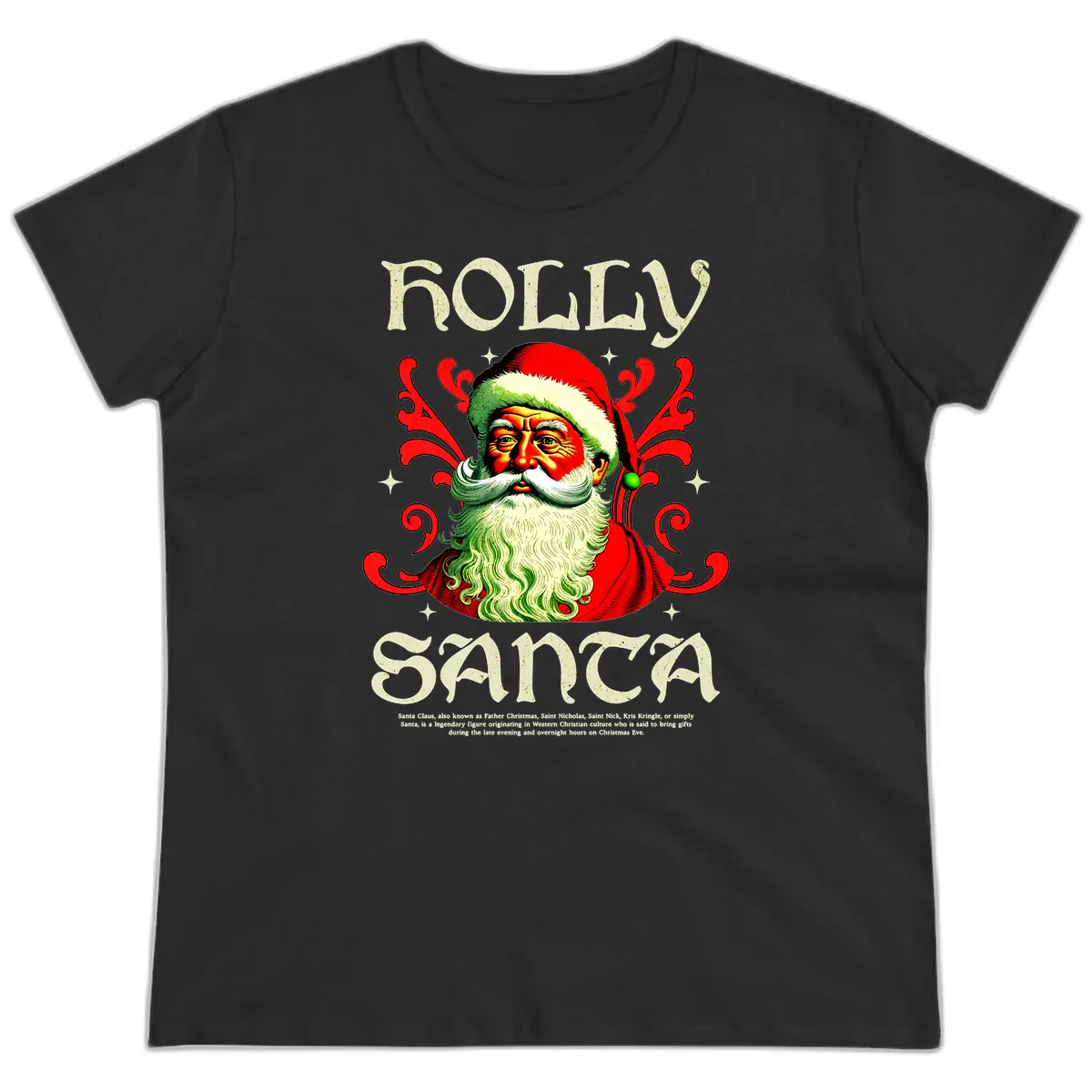 Holly Jolly Santa Claus Ladies Tee in Black