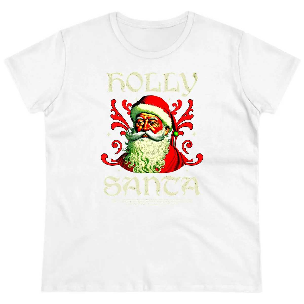 Holly Jolly Santa Claus Ladies Tee in White