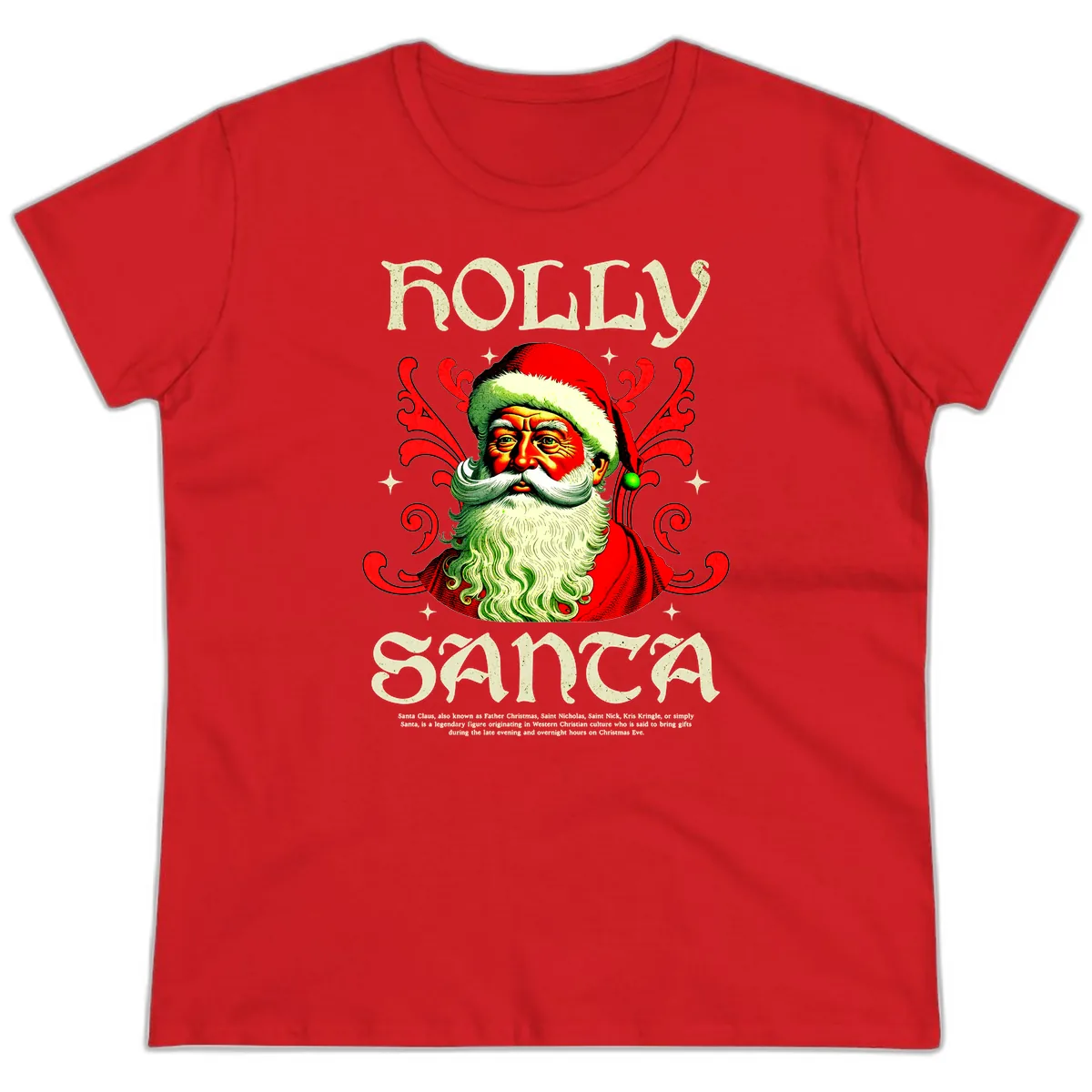 Holly Jolly Santa Claus Ladies Tee in Red