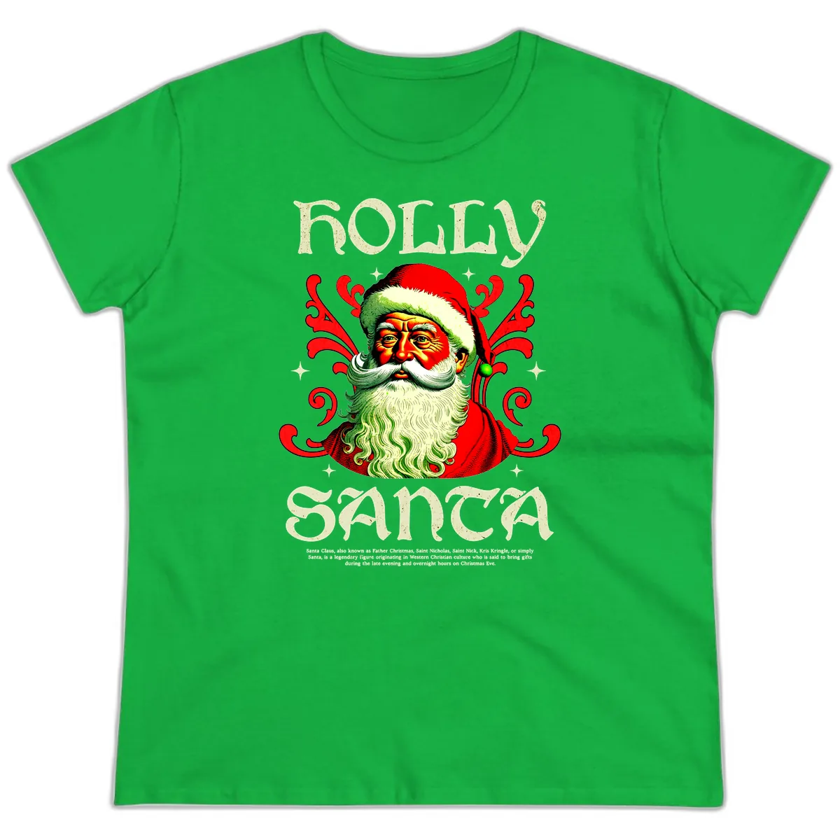 Holly Jolly Santa Claus Ladies Tee in Irish Green