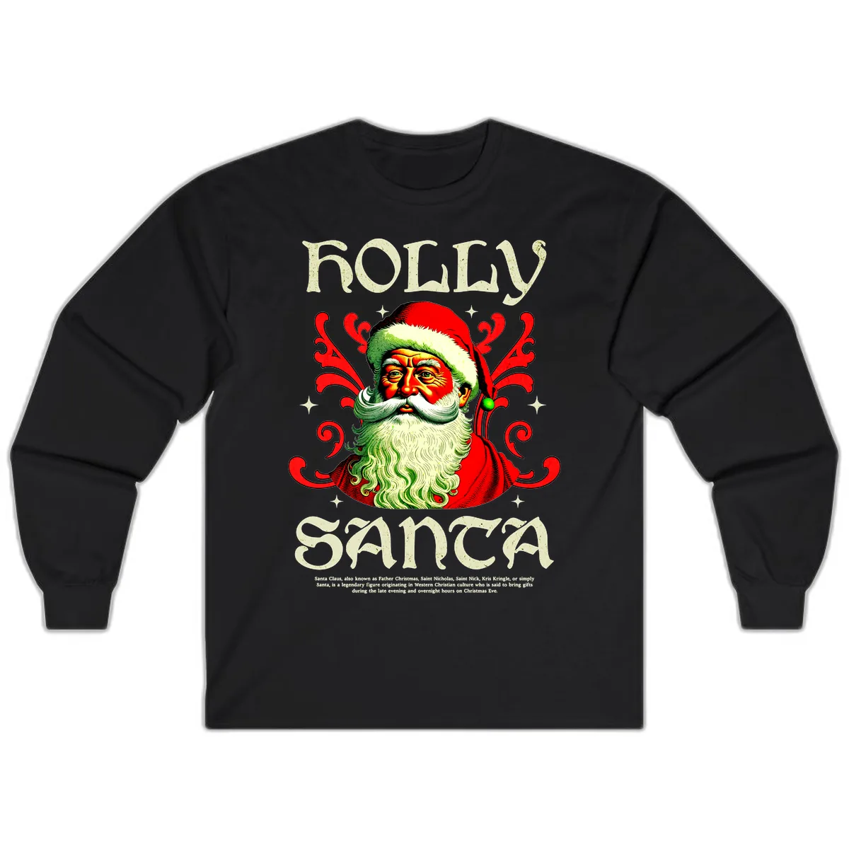 Holly Jolly Santa Claus Long Sleeve in Black
