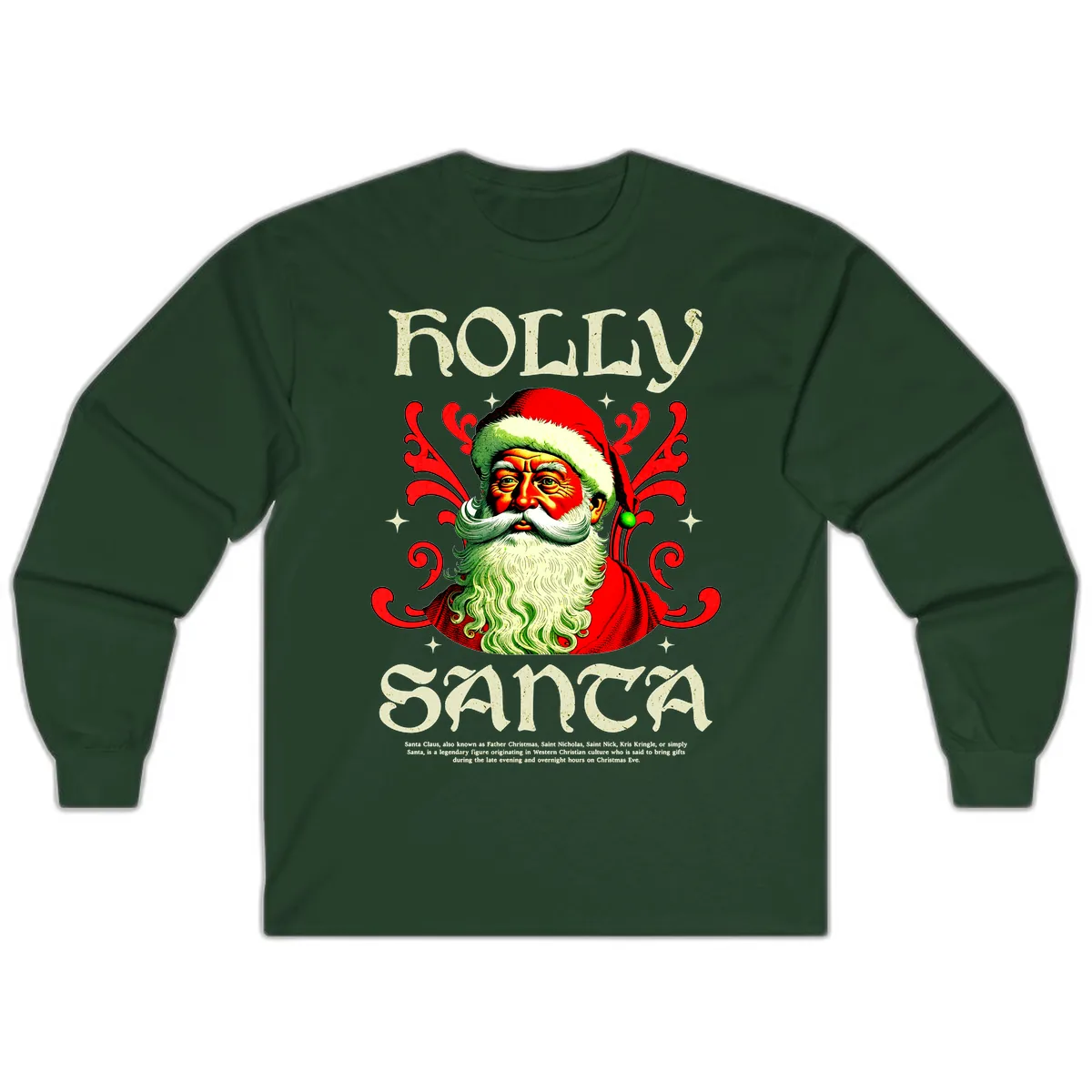 Holly Jolly Santa Claus Long Sleeve in Forest Green