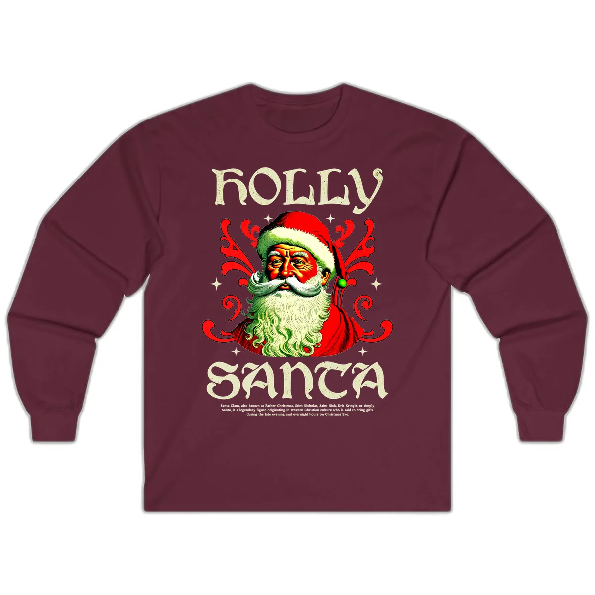 Holly Jolly Santa Claus Long Sleeve in Maroon