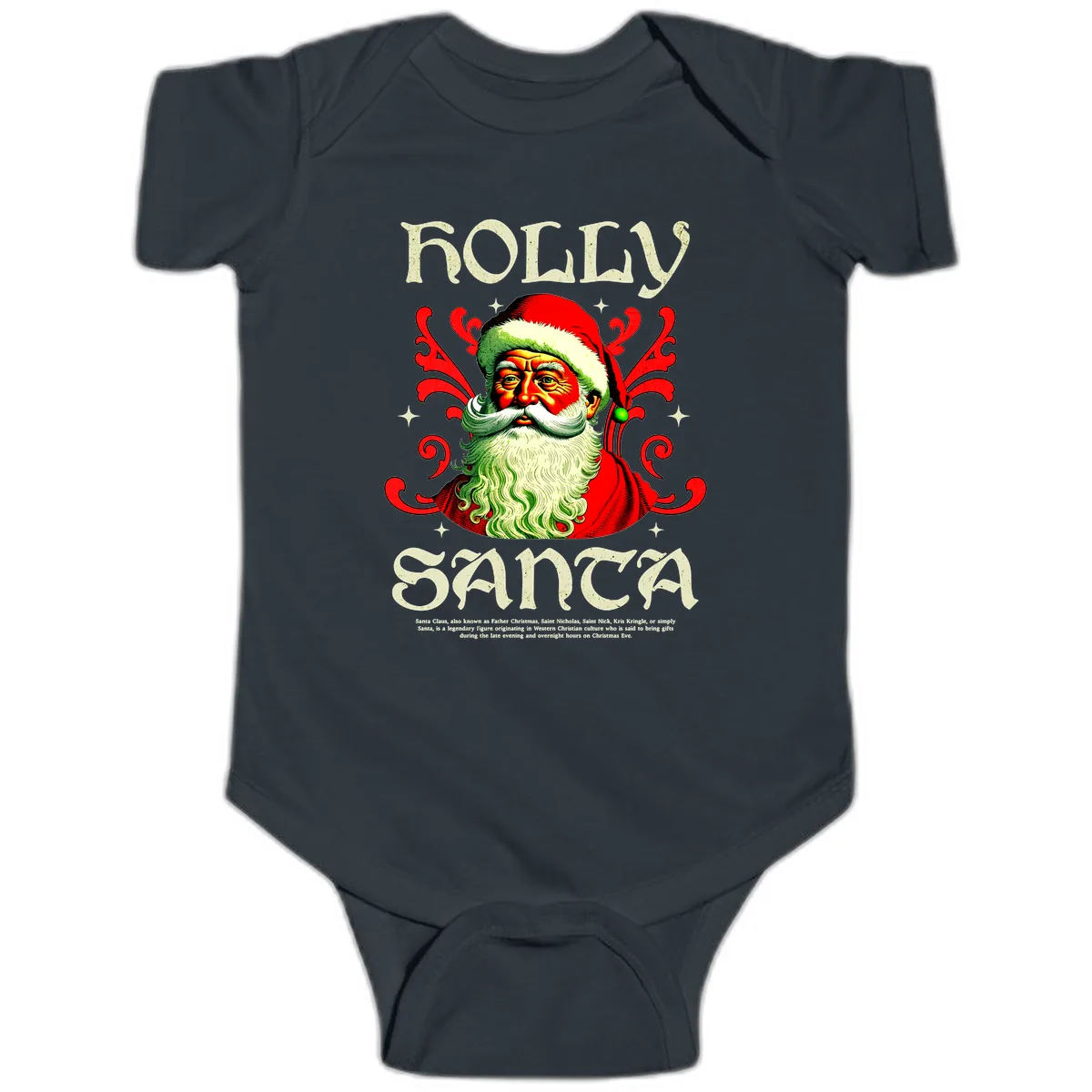 Holly Jolly Santa Claus Baby Onesie in Black