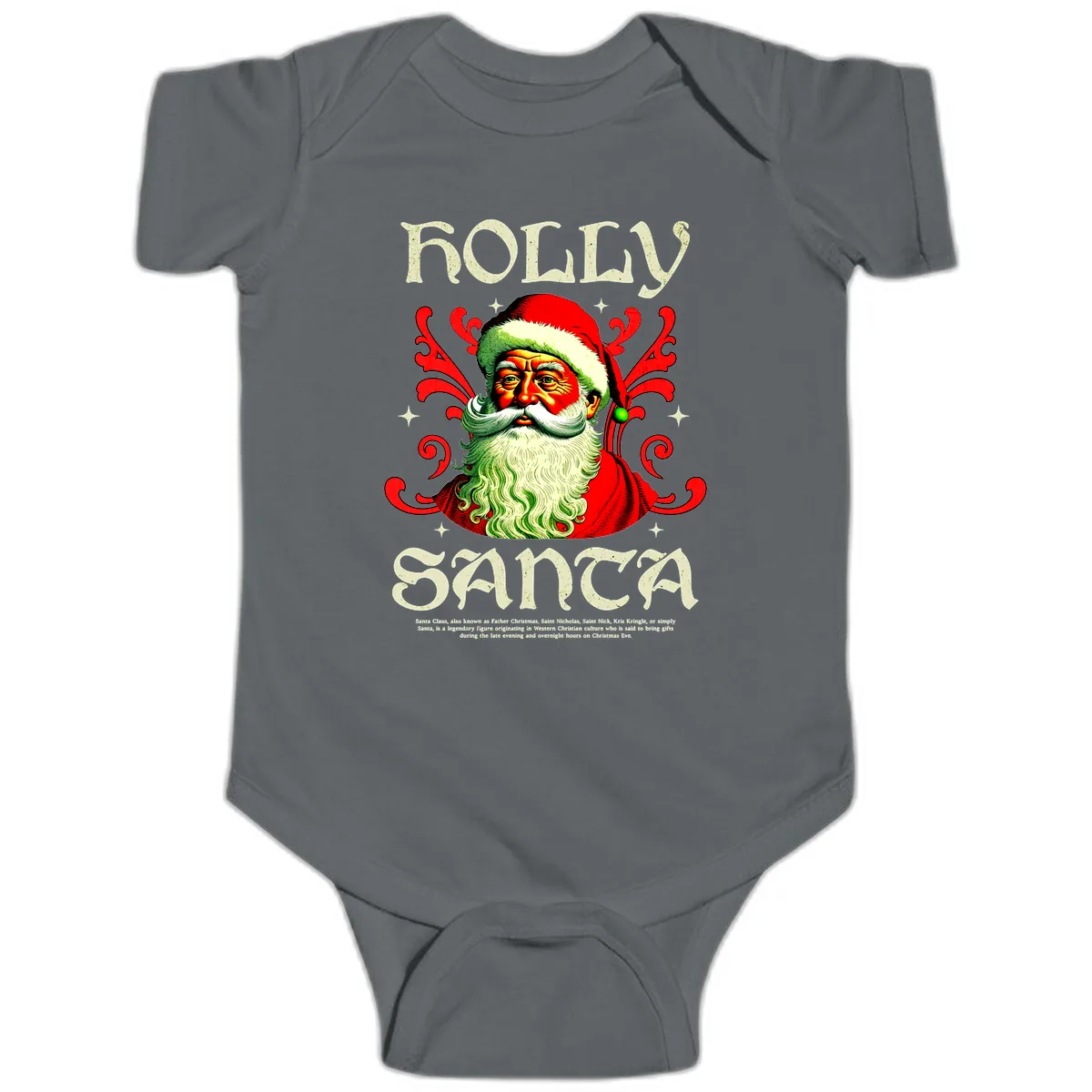 Holly Jolly Santa Claus Baby Onesie in Charcoal