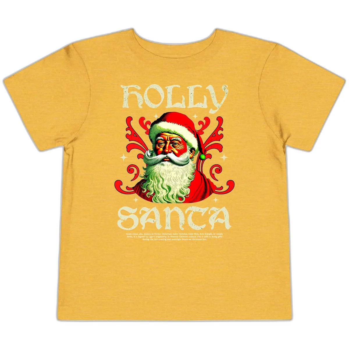 Holly Jolly Santa Claus Toddler T-Shirt in Heather Yellow Gold