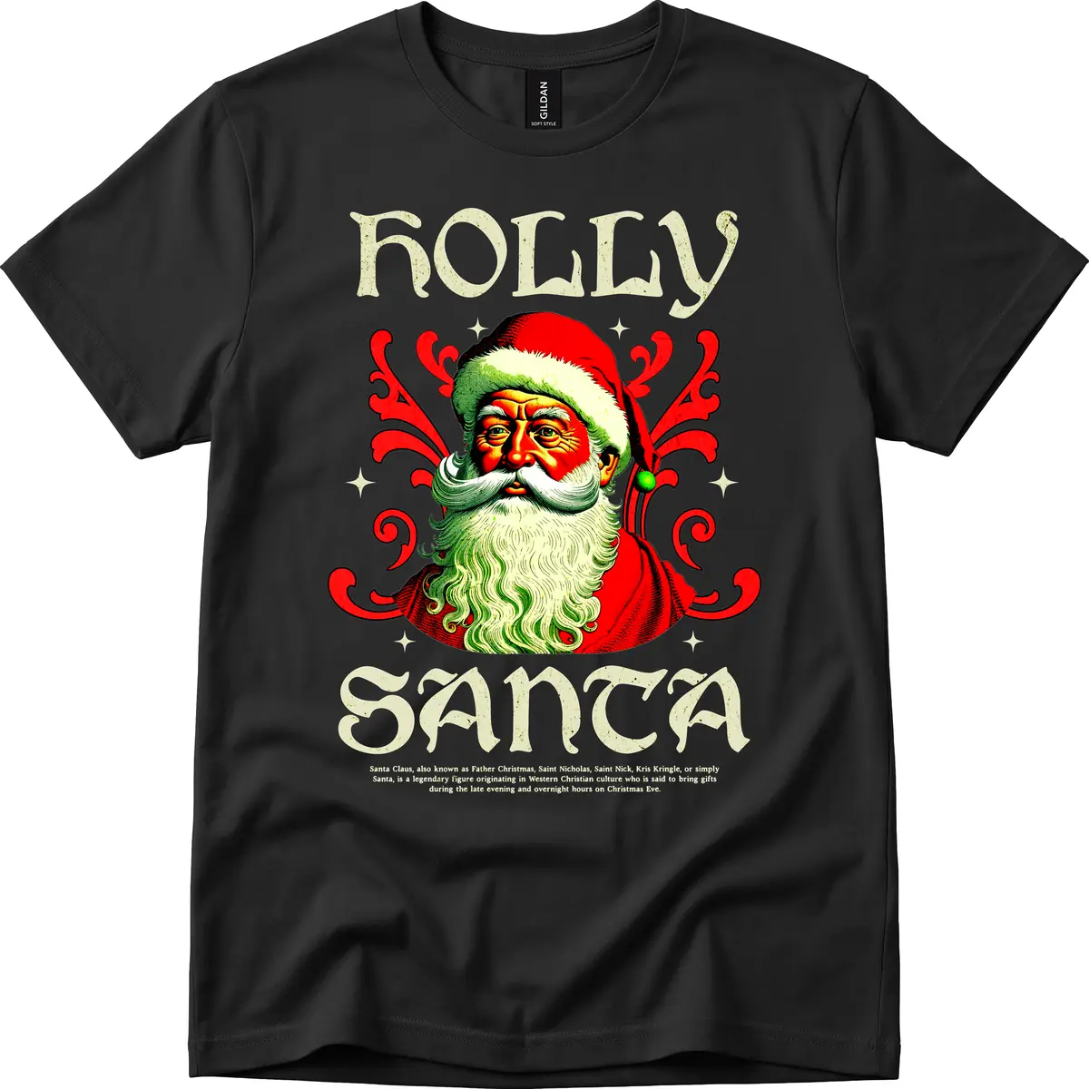 Holly Jolly Santa Claus T-Shirt in Black
