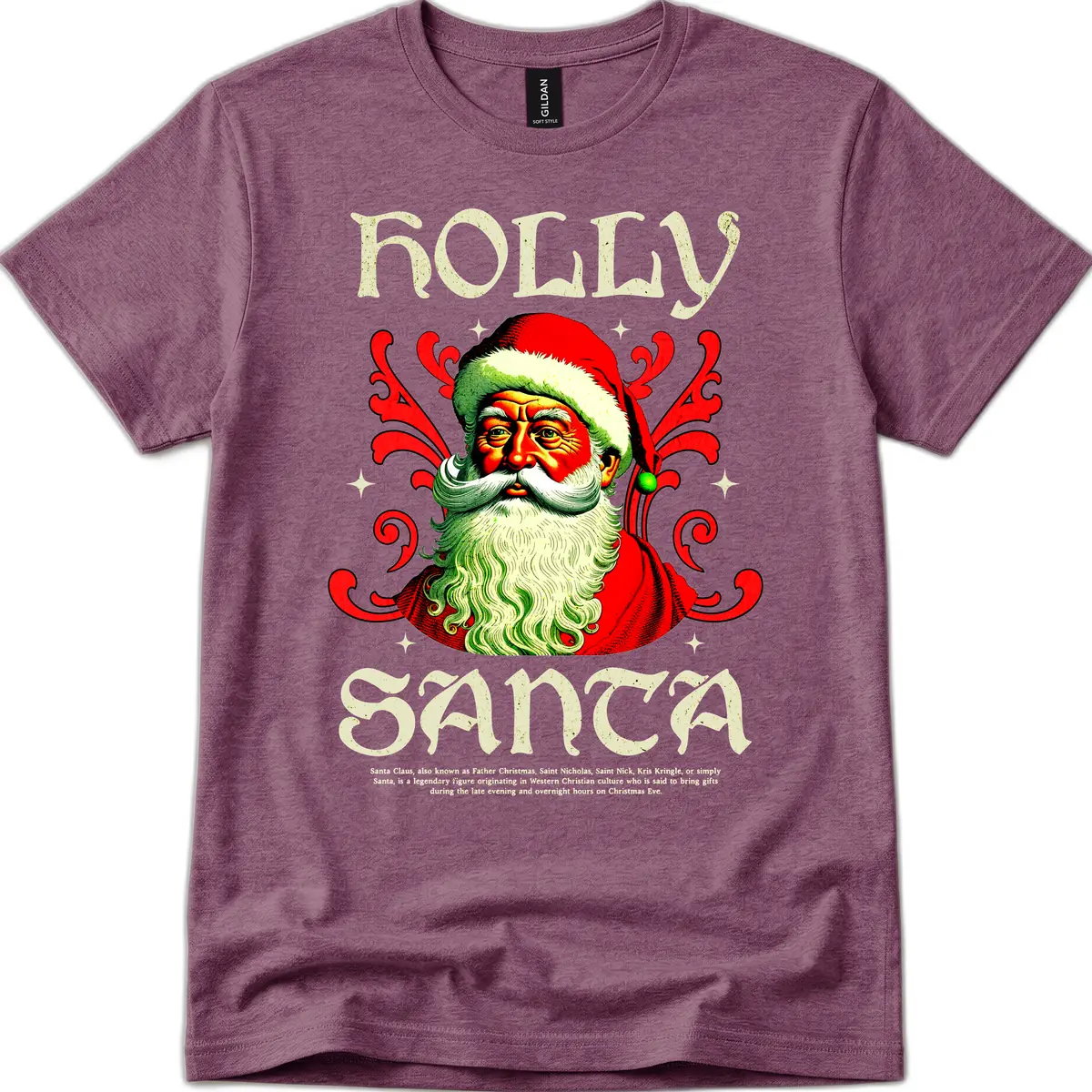 Holly Jolly Santa Claus T-Shirt in Heather Maroon