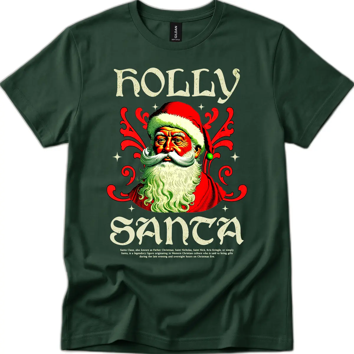 Holly Jolly Santa Claus T-Shirt in Forest Green
