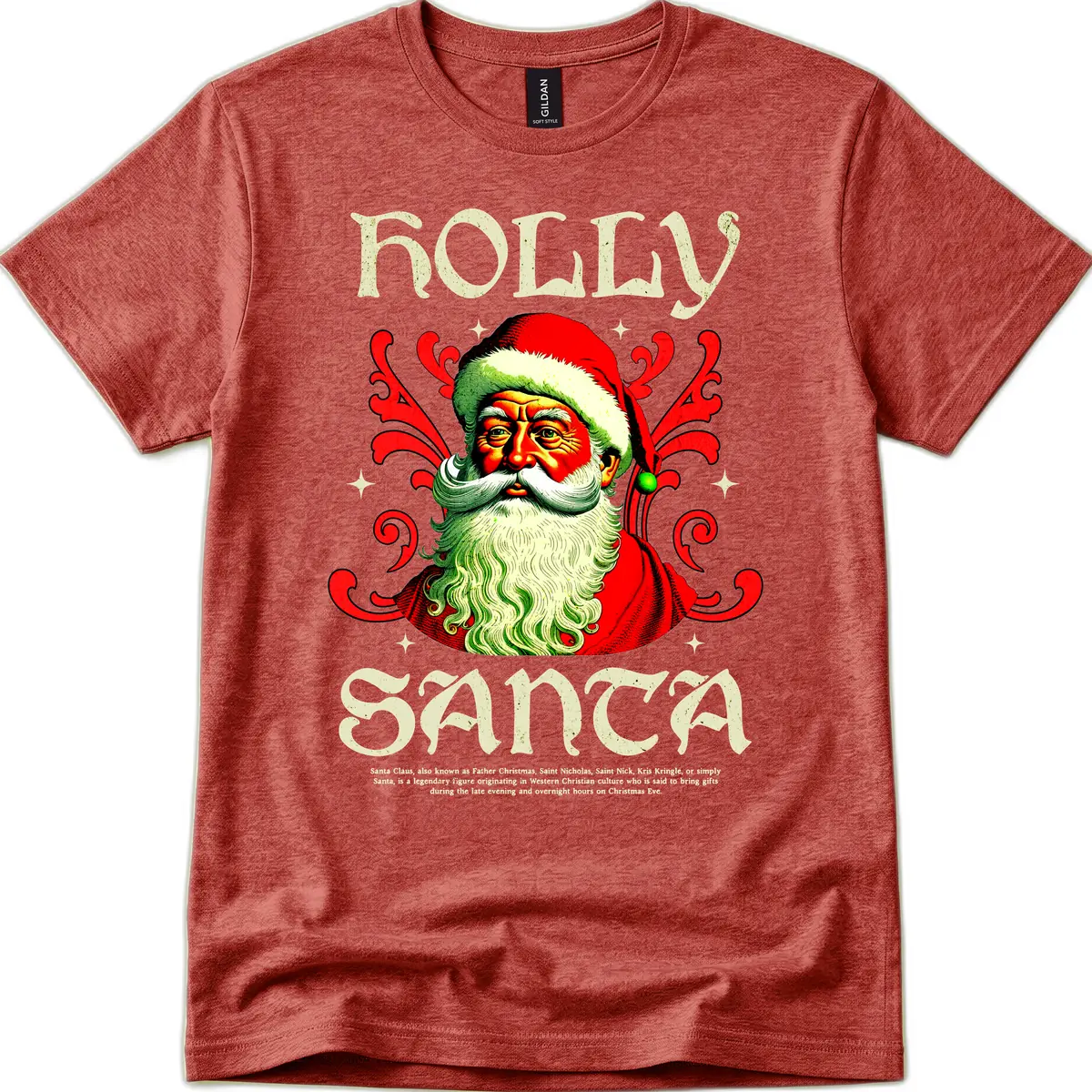 Holly Jolly Santa Claus T-Shirt in Heather Cardinal