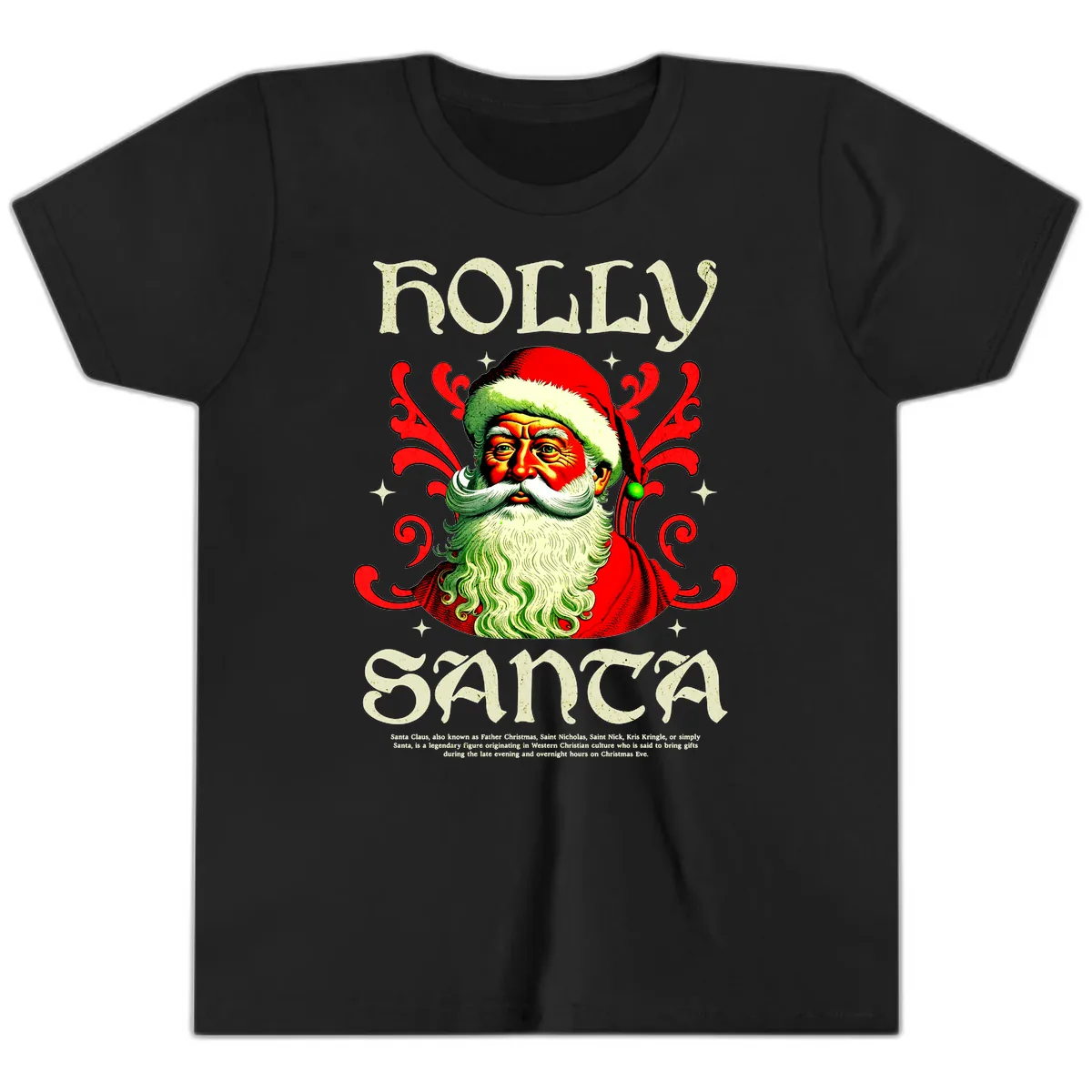Holly Jolly Santa Claus Youth T-Shirt in Black