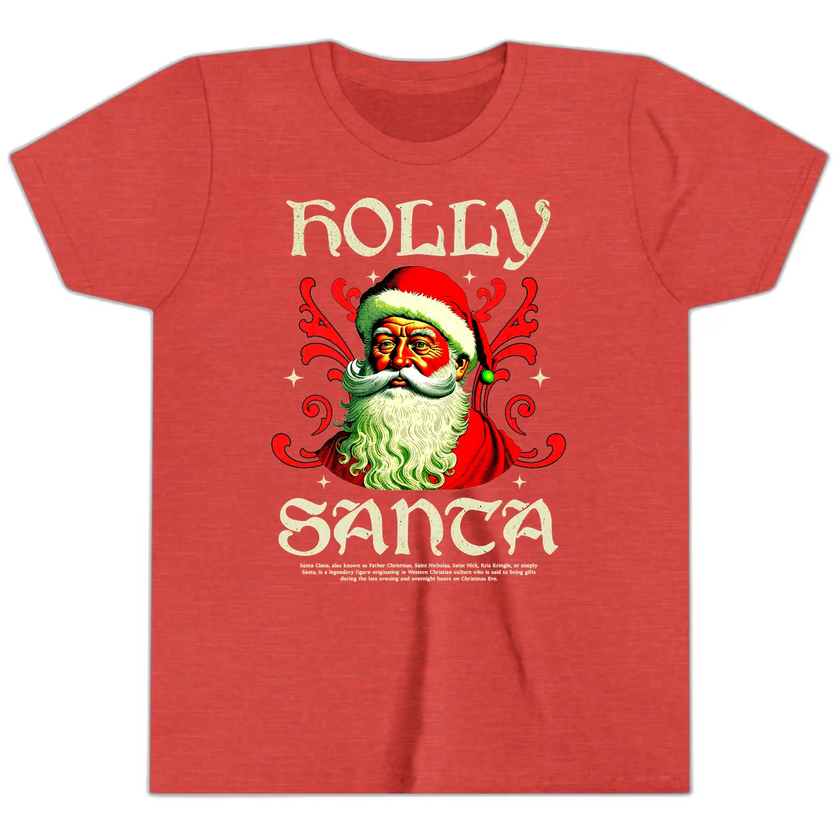 Holly Jolly Santa Claus Youth T-Shirt in Heather Red