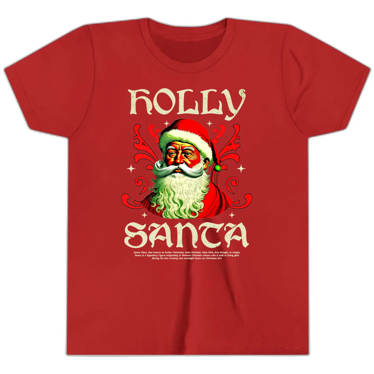 Holly Jolly Santa Claus Youth T-Shirt in Red