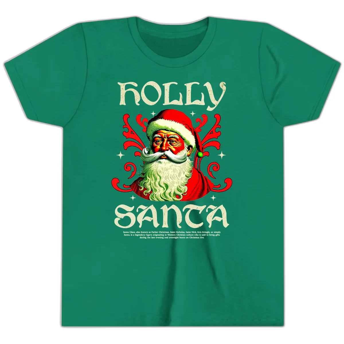 Holly Jolly Santa Claus Youth T-Shirt in Kelly